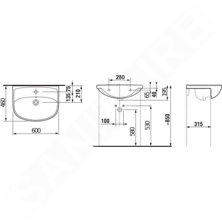Jika Lyra plus - Lavabo, 600x460 mm, avec trop-plein, trou pour robinetterie, blanc H8133830001041