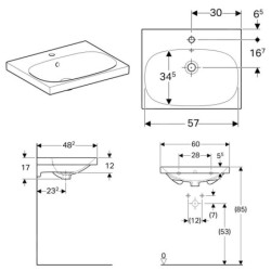Geberit Acanto - Lavabo 600x482 mm, avec 1 trou, avec trop-plein, blanc 500.620.01.2