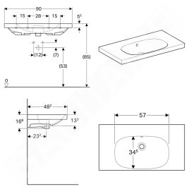 Geberit Acanto - Lavabo 900x482 mm, sans trou, avec trop-plein, blanc 500.624.01.2