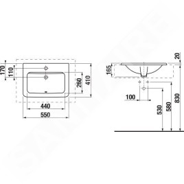 Jika Cubito - lavabo à encastrer 550x410 mm, avec un trou pour robinetterie, blanc H8174220001041