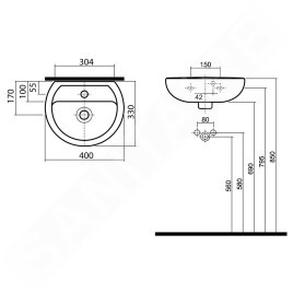 Kolo Rekord - Lavabo, 400x330 mm, 1 point d'amorçage, blanc K92140000