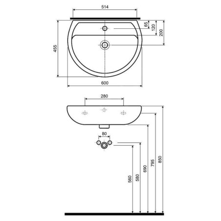 Kolo Rekord - Lavabo, 600x455 mm, 1 trou pour robinetterie, blanc K91160000