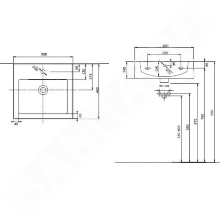 Kolo Twins - Lavabo, 500x460 mm, 1 point d'amorçage, blanc L51150000