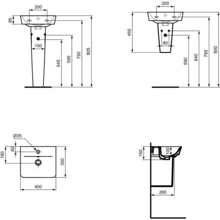 Ideal Standard Connect Air - Lavabo Cube, 400x350x160 mm, avec déversoir,  ouverture pour mitigeur, avec Ideal Plus, blanc