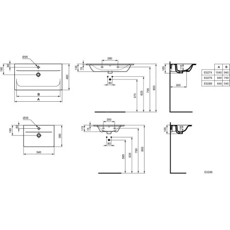 Ideal Standard Connect Air - Double lavabo d’ameublement, 1.040x460x160 mm, avec déversoir, avec Ideal Plus, blanc E0274MA