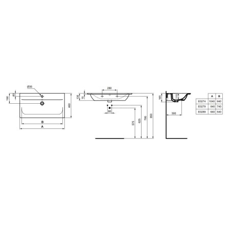 Ideal Standard Connect Air - Lavabo à encastrer 1040x460x160 mm, un trou pour mitigeur, blanc E027401
