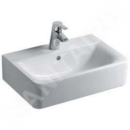 Ideal Standard Connect Space - Lavabo Cube 550x375x175 mm, avec déversoir, ouverture pour mitigeur, avec Ideal Plus, blanc