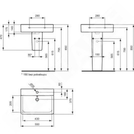 Ideal Standard Connect Space - Lavabo Cube 550x375x175 mm, avec déversoir, ouverture pour mitigeur, avec Ideal Plus, blanc