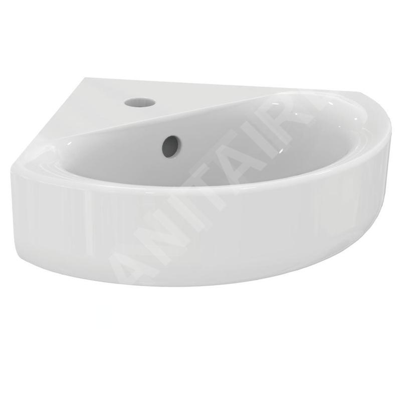Ideal Standard Connect - Lavabo d’angle 480x440x160 mm, avec déversoir,  ouverture pour mitigeur, avec Ideal Plus, blanc E7136MA