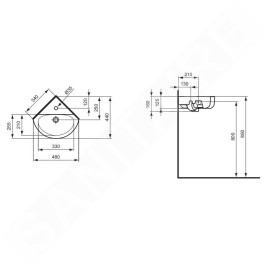 Ideal Standard Connect - Lavabo d’angle 480x440x160 mm, avec déversoir,  ouverture pour mitigeur, avec Ideal Plus, blanc E7136MA