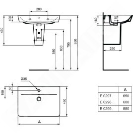 Ideal Standard Connect Air - Lavabo Cube 550x460x160 mm, avec un trou pour mitigeur, blanc E029901