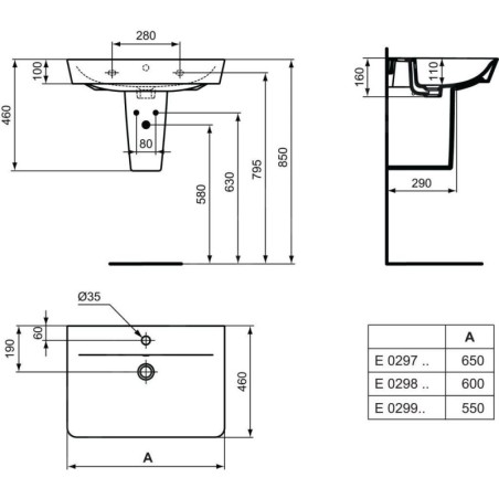 Ideal Standard Connect Air - Lavabo Cube 600x460x160 mm, avec déversoir, ouverture pour mitigeur, avec Ideal Plus, blanc E0298MA