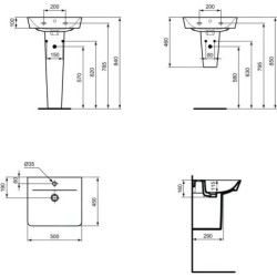 Ideal Standard Connect Air - Lavabo Cube 500x450x160 mm, avec déversoir, ouverture pour mitigeur, avec Ideal Plus, blanc E0301MA