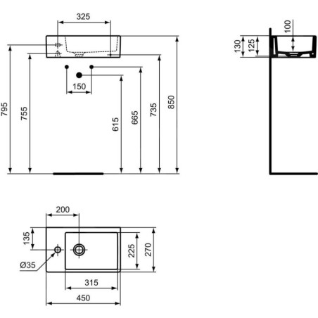 Ideal Standard Strada - Lavabo 450x270x130 mm, 1 ouverture pour mitigeur, avec Ideal Plus, blanc K0817MA