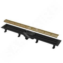 Alcadrain Douchegoten - Bac à douche Simple 550 mm, avec rebord pour grille perforée, incl. grille, laiton APZ10BLACK-550BRASS