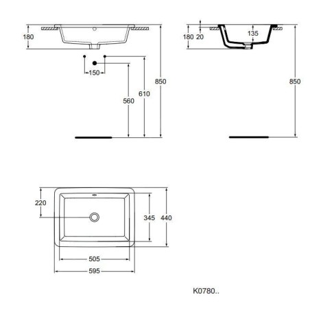 Ideal Standard Strada - Lavabo 595x440x180 mm, avec déversoir, blanc K078001
