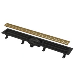 Alcadrain Douchegoten - Bac à douche Simple 650 mm, avec rebord pour grille perforée, incl. grille, laiton APZ10BLACK-650BRASS