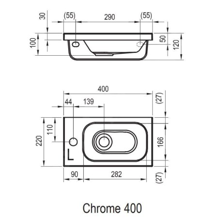 Ravak Chrome - Lave-mains 400x220 mm, avec un trou pour robinet à gauche, blanc XJGL1100000