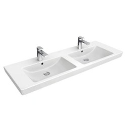 Villeroy & Boch Subway 2.0 - double-lavabo 1300x470 mm, avec trop-plein et trous pour la robinetterie, blanc 7175D0R1