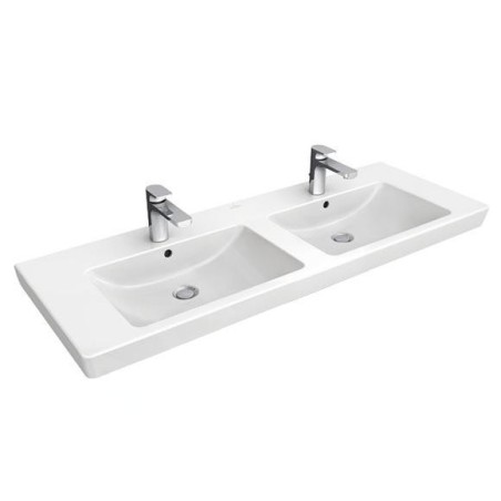 Villeroy & Boch Subway 2.0 - double-lavabo 1300x470 mm, avec trop-plein et trous pour la robinetterie, blanc 7175D0R1