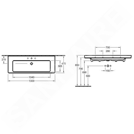 Villeroy & Boch Subway 2.0 - Meubles évier 1300x470 mm, avec trop-plein, avec des trous pour robinet, blanc 7176D001
