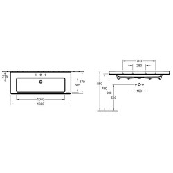 Villeroy & Boch Subway 2.0 - Meuble-lavabo 1300x470 mm, avec trop-plein, avec des trous pour robinet, CeramicPlus, blanc