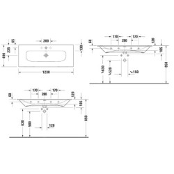 Duravit Viu - Lavabo 1230x490 mm, avec un trou pour robinet, blanc 2344120000