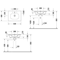 Duravit Viu - Lavabo 630x490 mm, avec un trou pour robinet, avec WonderGliss, blanc alpin 23446300001