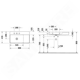 Duravit DuraSquare - Lavabo 800x470 mm, gauche, DuraCeram, blanc alpin 2348800070
