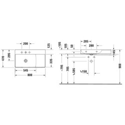 Duravit DuraSquare - Meuble-lavabo 800x470 mm, avec un trou pour robinet à gauche, DuraCeram, blanc alpin 2348800071