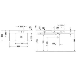 Duravit DuraSquare - Meuble-lavabo 800x470 mm, droite, DuraCeram, avec WonderGliss, blanc alpin 23498000791