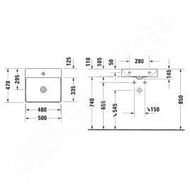 Duravit DuraSquare - Lavabo 500x470 mm, DuraCeram, blanc alpin 2353500070