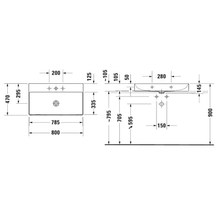 Duravit DuraSquare - Meuble-lavabo 800x470 mm, DuraCeram, blanc alpin 2353800079