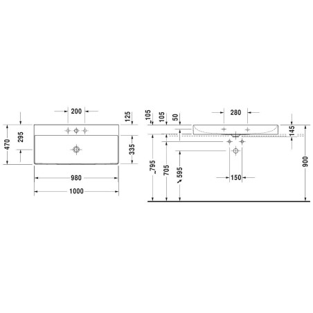 Duravit DuraSquare - Meuble-lavabo 1000x470 mm, avec un trou pour robinet, DuraCeram, blanc alpin 2353100071