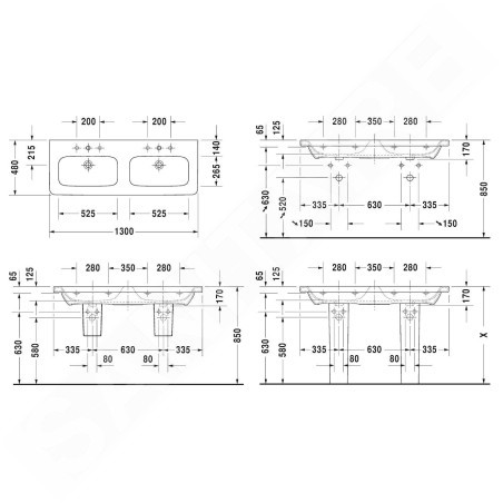 Duravit DuraStyle - Double-lavabo pour meuble 1300x480 mm, 1 trou de robinetterie, avec WonderGliss, blanc alpin 23381300001