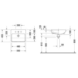 Duravit ME by Starck - Lavabo semi-encastré 550x455 mm, avec 1 trou, avec WonderGliss, blanc alpin 03785500001