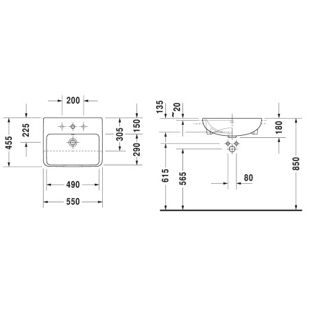 Duravit ME by Starck - Lavabo semi-encastré 550x455 mm, avec 1 trou, avec WonderGliss, blanc alpin 03785500001
