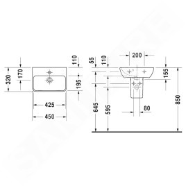 Duravit ME by Starck - Lave-mains 450x320 mm, avec WonderGliss, blanc alpin 07194500101