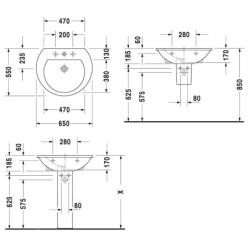 Duravit Darling New - Lavabo 650x550 mm, avec un trou pour robinetterie, avec WonderGliss, blanc alpin 26216500001