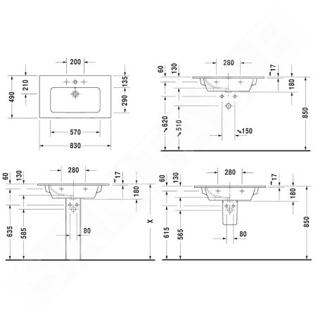 Duravit ME by Starck - Lavabo pour meuble 830x490 mm, sans trou, avec WonderGliss, blanc alpin 23368300601