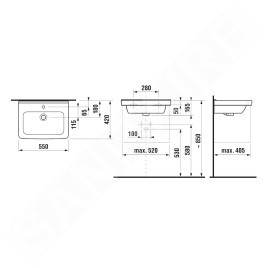 Jika Cubito - Lavabo, 550x420 mm, avec trop-plein, 1 trou pour robinetterie, Jika Perle, blanc H8104221001041
