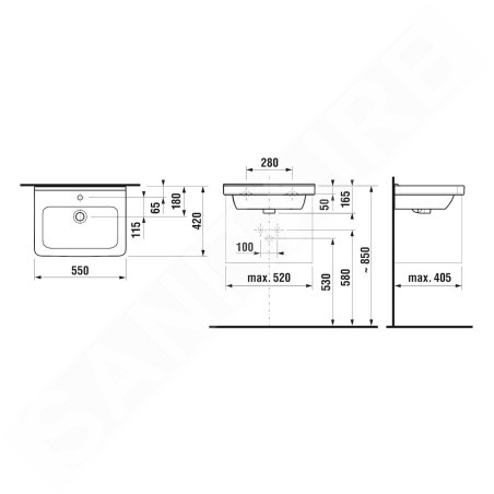 Jika Cubito - Lavabo, 550x420 mm, avec trop-plein, 1 trou pour robinetterie, Jika Perle, blanc H8104221001041