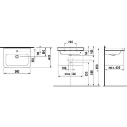 Jika Cubito - Lavabo, 600x450 mm, avec trop-plein, 1 trou pour robinetterie, Jika Perle, blanc H8104231001041
