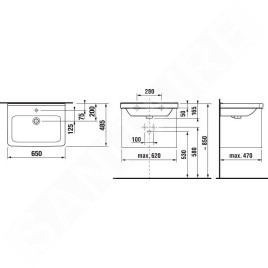 Jika Cubito - Lavabo, 650x485 mm, avec trop-plein, trou pour robinetterie, blanc H8104240001041