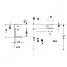 Duravit Vero - Lave-mains 450x250 mm, avec un trou pour robinet, avec WonderGliss, blanc 07022500001