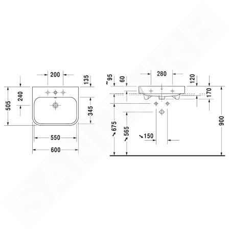 Duravit Happy D.2 - Lavabo 600x505 mm, avec un trou pour robinet, blanc alpin 2318600000