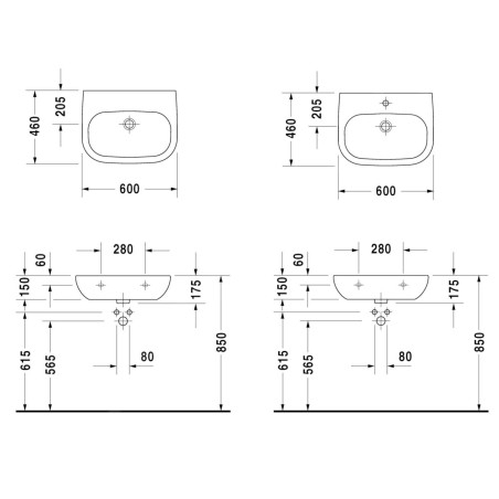 Duravit D-Code - Lavabo Med, 600x460 mm, avec 1 trou, blanc alpin 23116000002