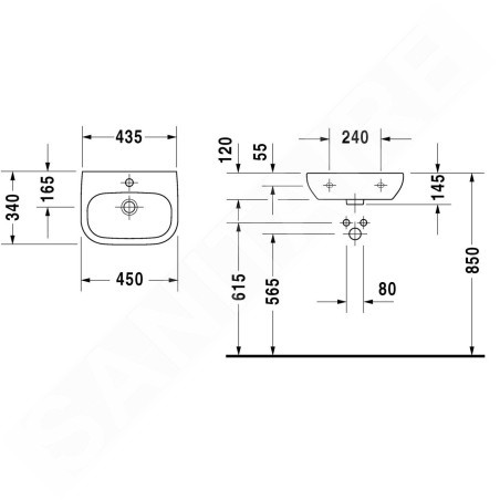 Duravit D-Code - Lave-mains 450x360 mm, avec 1 trou, blanc alpin 07074500002