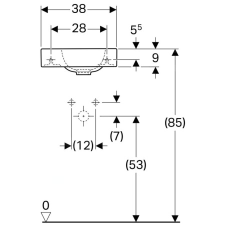 Geberit iCon - Lave-mains sans trop plein, avec trou pour robinet à gauche, 380x280 mm, avec KeraTect, blanc 124836600