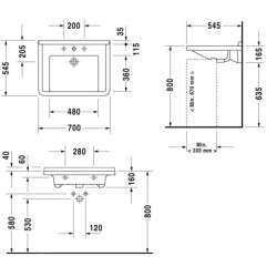 Duravit Starck 3 - Lavabo 700x545, pour personnes à mobilité réduite, avec 1 trou, avec WonderGliss, blanc alpin 03097000001